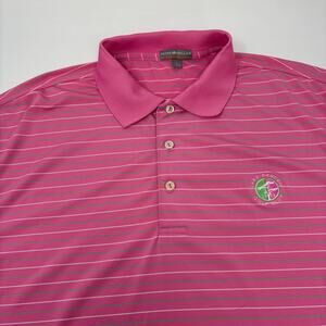 Peter Millar‎ Summer Comfort Large Pink Green White Striped Golf Polo Shirt